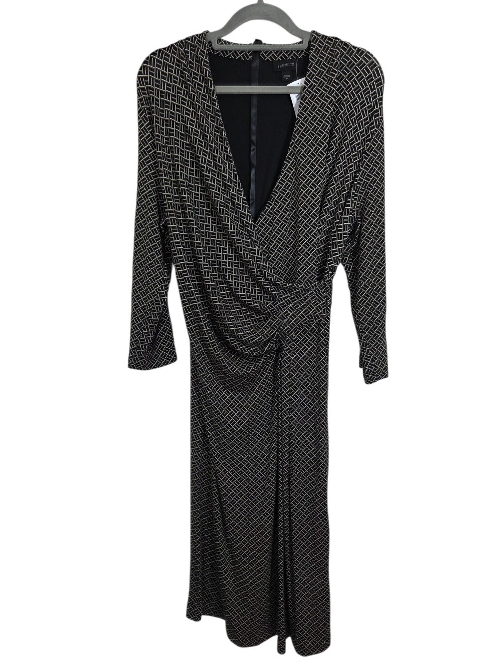 NWT J. Jill Wearever Geometric Faux Wrap Dress Black Midi Size Medium